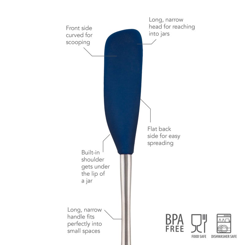 Tovolo Jar Spatula Silicone Long Stainless Steel Handle Scraper Spatula Deep Indigo, Jar Scraper Heat Resistant Dishwasher Safe BPA Free Kitchen Utensil for Scraping Spreading Jelly Peanut Butter - Image 2